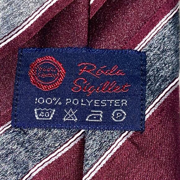 Vtg Roda Sigillet Neck Tie Red Gray Diagonal Stripe Polyester 59x3 Sporty Preppy - Picture 4 of 6